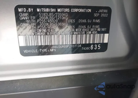 2023 Mitsubishi Outlander Se 2.5 2Wd/Se Black Edition 2Wd/Se Special Edition 2Wd из США, поврежденный, VIN JA4J3UA89PZ011134